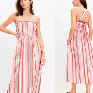 LOFT Pink and Red Striped Maxi Dress